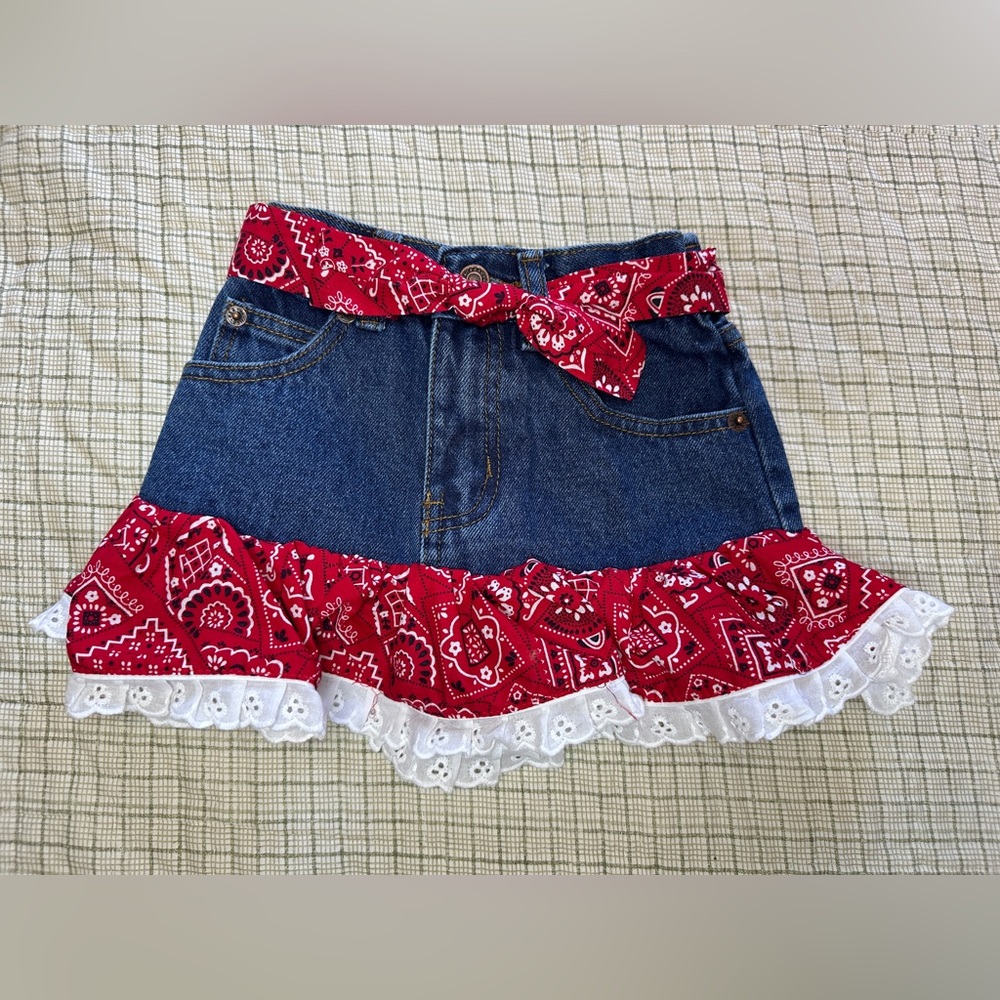 Girls Kiddie Korral Denim Skirt with Bandana & Lace Trim